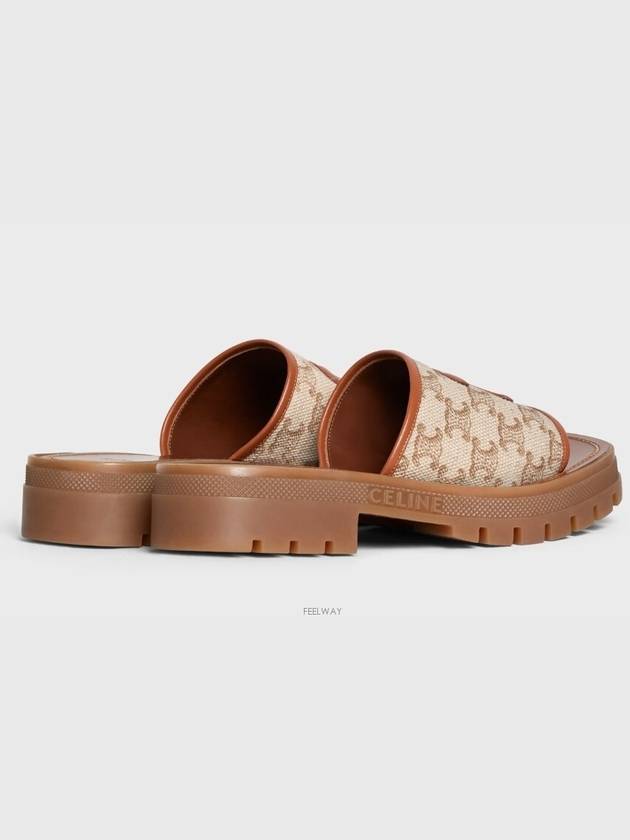 Clea Triomphe Canvas Calfskin Slipper Brown Beige - CELINE - BALAAN 5