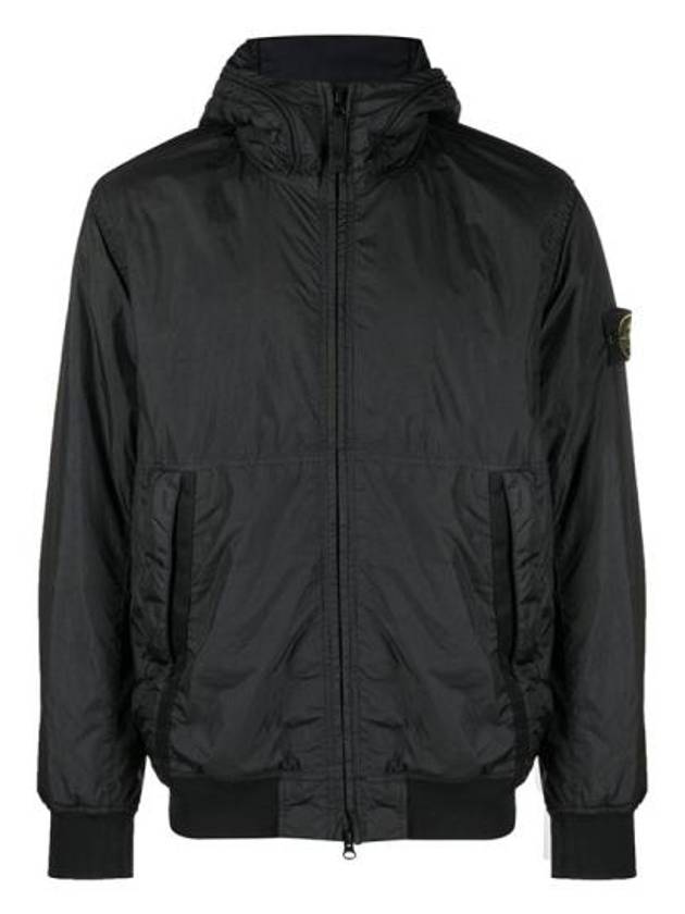 Men's Garment Dyed Crinkle Reps Recycled Nylon Primaloft TC Hooded Jacket Black - STONE ISLAND - BALAAN 2