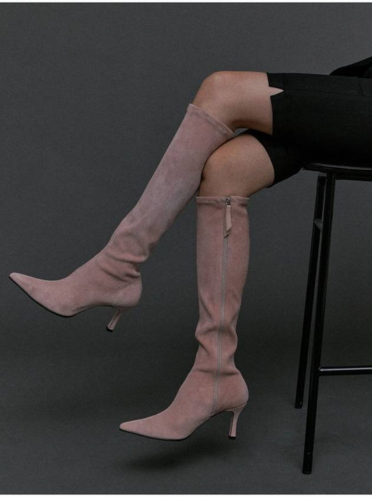 Women's Suede Middle Long Boots TINA_PINK - KRISTIN - BALAAN 1