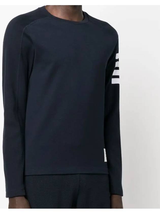 4-Bar Striped Cotton Long Sleeve T-Shirt Navy - THOM BROWNE - BALAAN 4