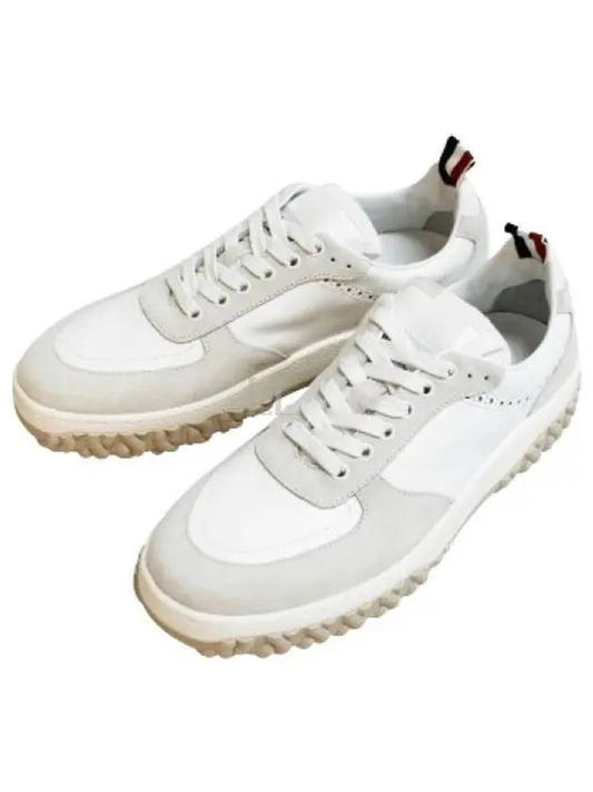 Letterman Panel Lace-Up Low-Top Sneakers White - THOM BROWNE - BALAAN 2