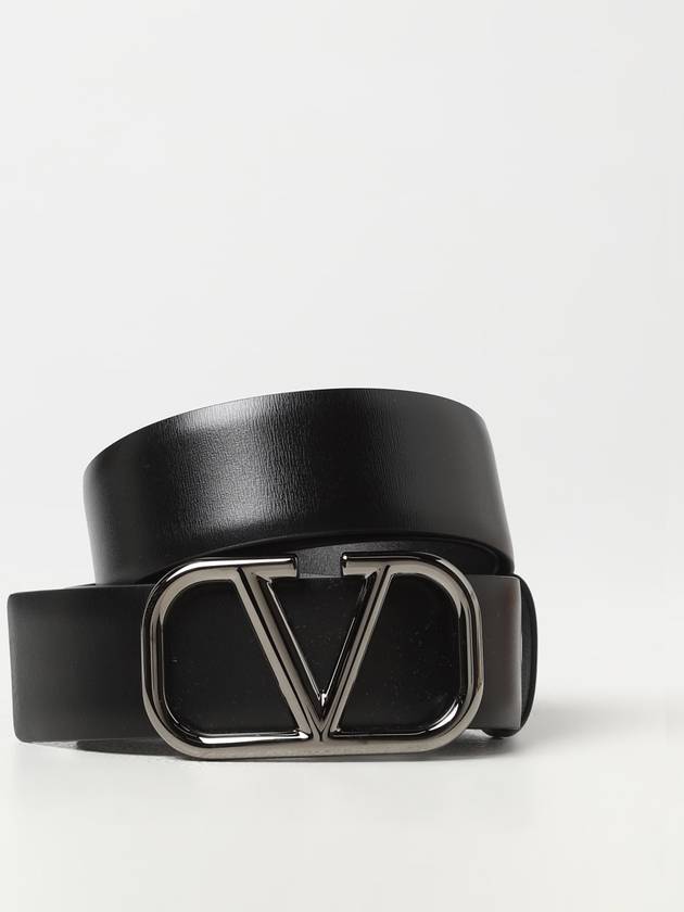 V Logo Signature Leather Belt Black - VALENTINO - BALAAN 2