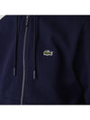 Embroidery Logo Kangaroo Pocket Fleece Zip Up Hoodie Navy - LACOSTE - BALAAN 2