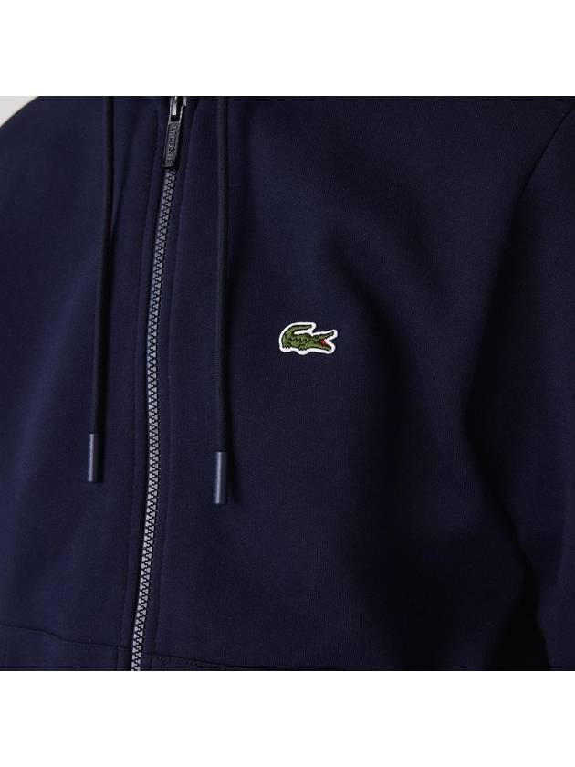 Embroidery Logo Kangaroo Pocket Fleece Zip Up Hoodie Navy - LACOSTE - BALAAN 2