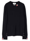 Intarsia Stitch Crew Neck Merino Wool Knit Top Navy - THOM BROWNE - BALAAN 2