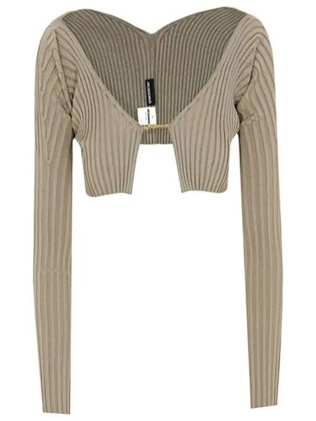 Le Maille Fralu Micro Charm Logo Crop Cardigan Beige - JACQUEMUS - BALAAN.