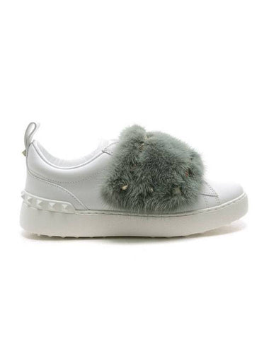 Rockstud Fur Low-Top Sneakers White - VALENTINO - BALAAN 1