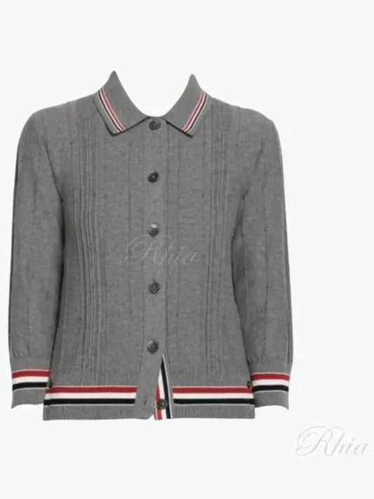 High Twist Cotton Stripe Polo Cardigan Grey - THOM BROWNE - BALAAN 2