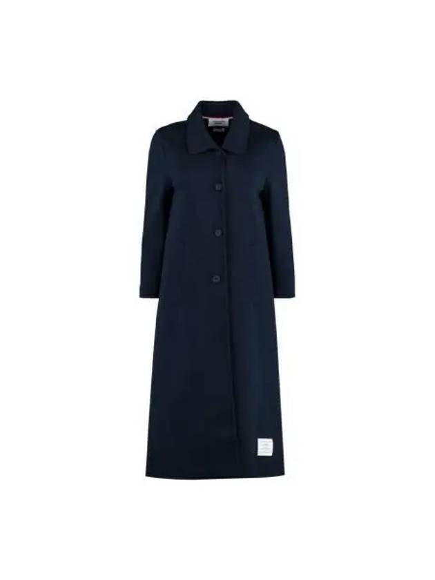 Women's Double Face Tech Round Collar Cotton Overcoat Navy - THOM BROWNE - BALAAN 2