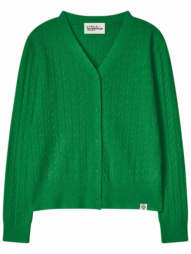 V neck cable knit cardigan Green - THE GREEN LAB - BALAAN 1