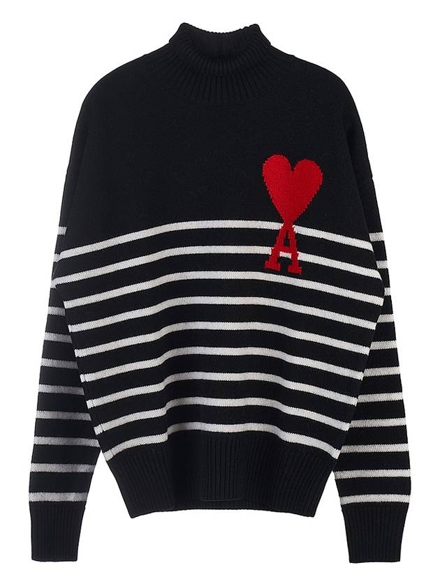 Men's Heart Logo Striped Turtleneck Black - AMI - BALAAN 10