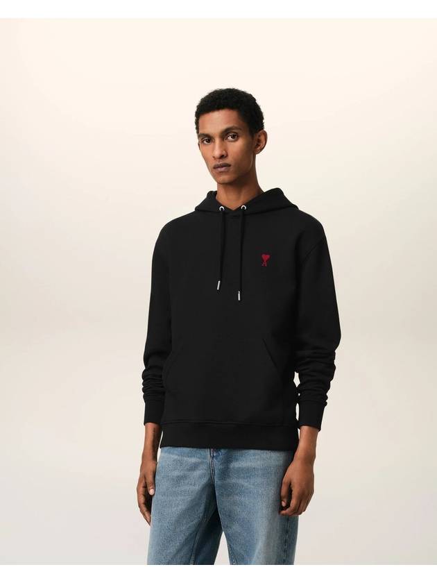 Red Heart Logo Classic Cotton Hoodie Black - AMI - BALAAN 5