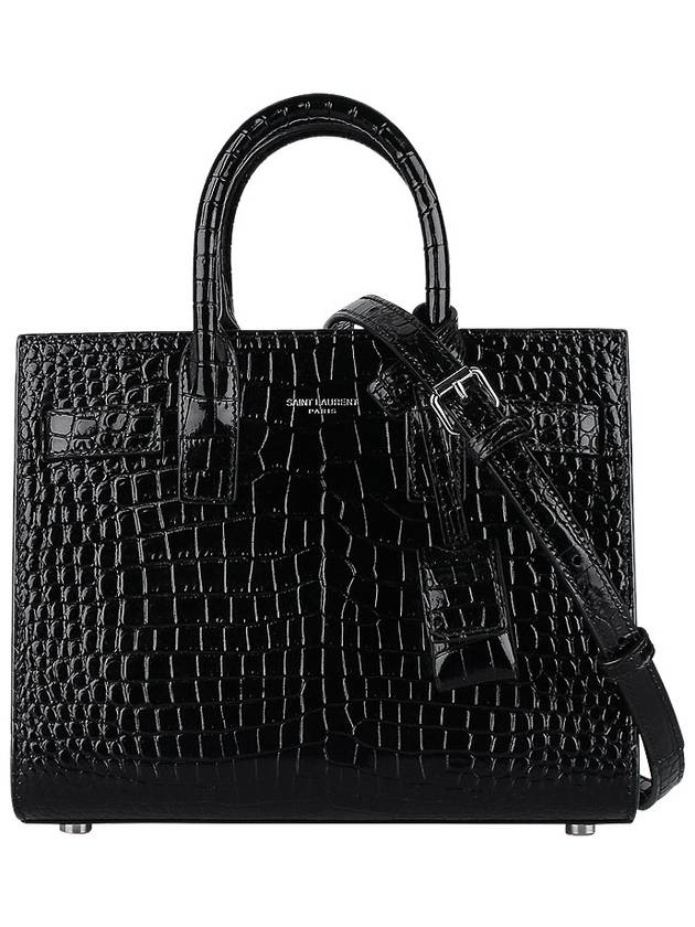 Sac De Jour Nano in Embossed Crocodile Shiny Leather Tote Bag Black - SAINT LAURENT - BALAAN 3