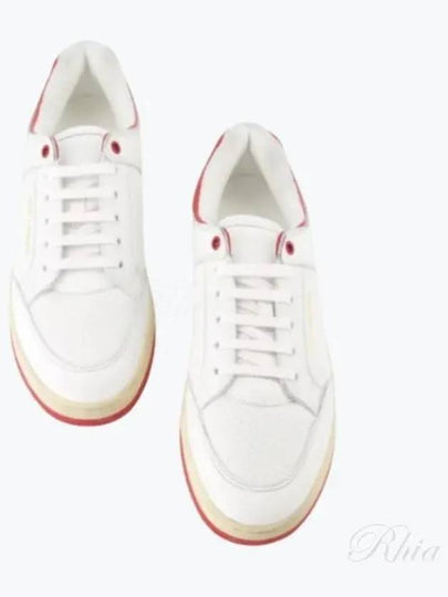 Crack Lace Up Calf Leather Low Top Sneakers White Red - SAINT LAURENT - BALAAN 2