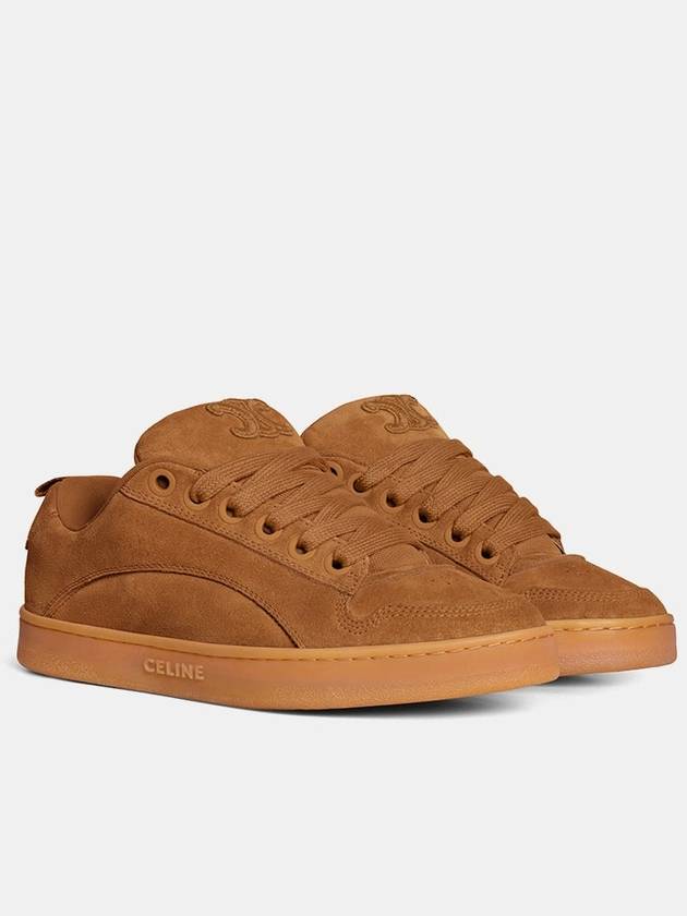 Men s Suede Calfskin Mesh Huntington Low Top Sneakers Tan - CELINE - BALAAN 3