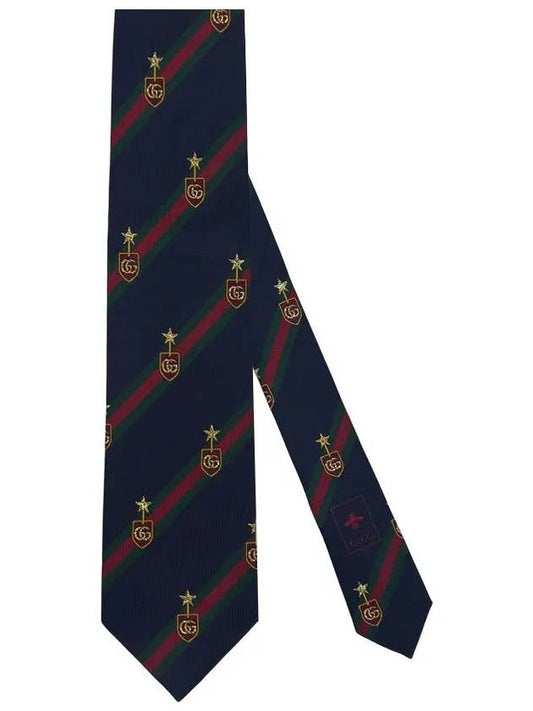 Men's Web Crest Silk Tie Navy - GUCCI - BALAAN 2