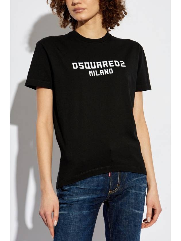 Dsquared2 T-shirt With Logo And Velvet Finish, Women's, Black - DSQUARED2 - BALAAN 3