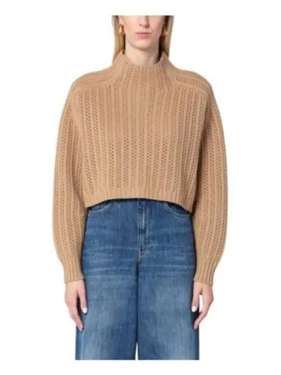 High Neck Back Button Crop Knit Top Brown - MAX MARA - BALAAN 2