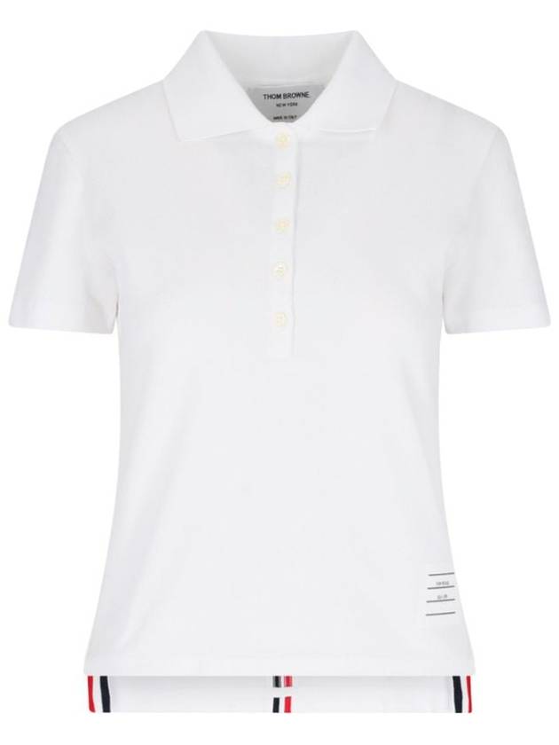 Classic Pique Center Back Stripe Relaxed Fit Short Sleeve Polo Shirt White - THOM BROWNE - BALAAN 2