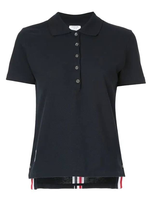 Classic Pique Center Back Stripe Relaxed Fit Short Sleeve Polo Shirt Navy - THOM BROWNE - BALAAN 3