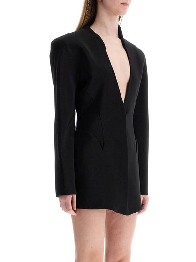 short black v-neck jacket with contemporary design - MUGLER - BALAAN 2