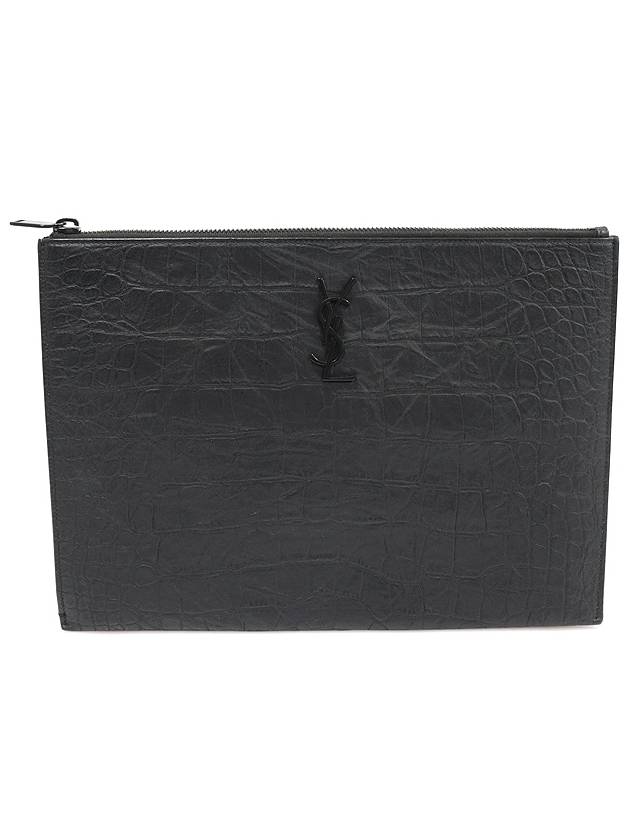 453249 Black Crocodile Pattern Matte Monogram Pouch Clutch - SAINT LAURENT - BALAAN 1