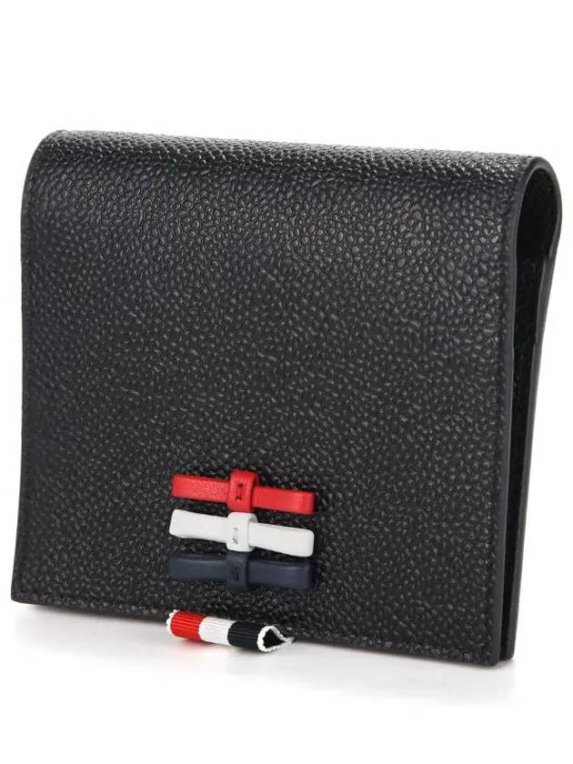 Pebble Grain Leather Bow Detail Chain Strap Card Wallet Black - THOM BROWNE - BALAAN 5