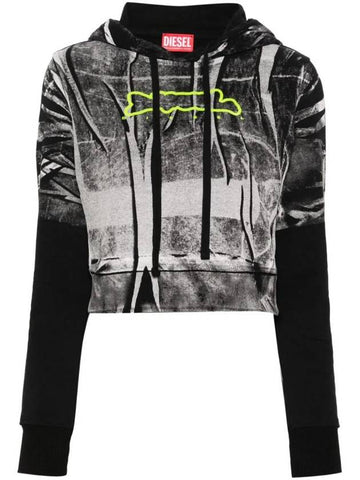 F Slimy Hood Crease Effect Print Hoodie White - DIESEL - BALAAN 1