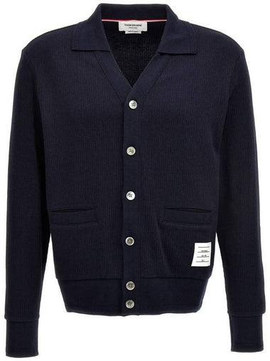 Logo Patch Rib Cardigan Navy - THOM BROWNE - BALAAN 1