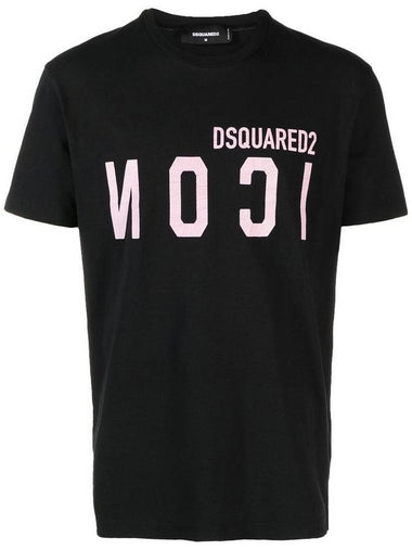 Men's Icon Logo Pink Print Short Sleeve T-Shirt Black - DSQUARED2 - BALAAN 1