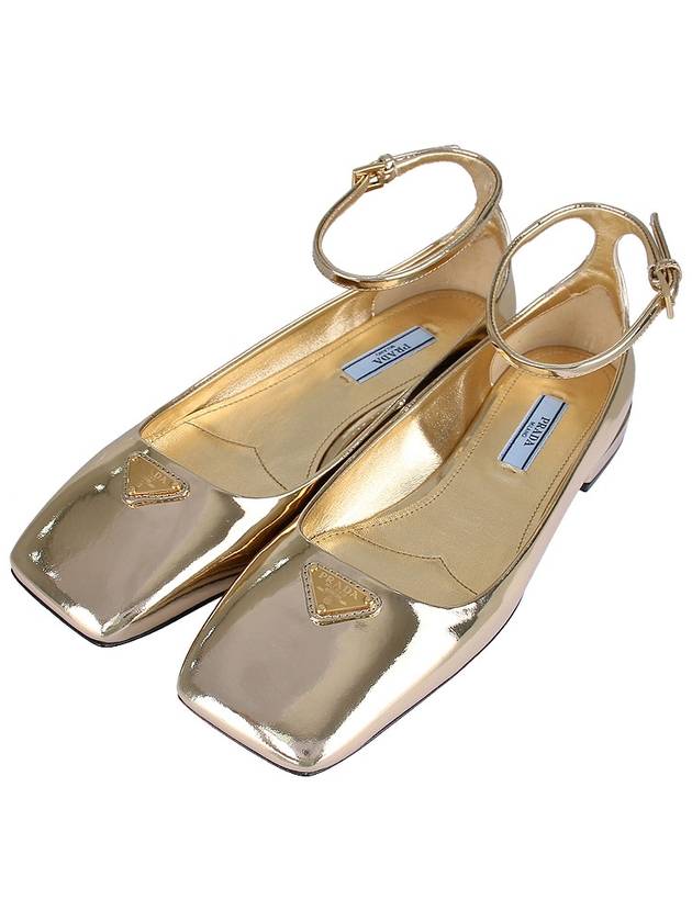 Metallic Leather Ballerinas Platinum Gold - PRADA - BALAAN 3