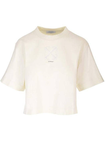 Women's Small Arrow Pearls Short Sleeve T-Shirt Ivory - OFF WHITE - BALAAN 1