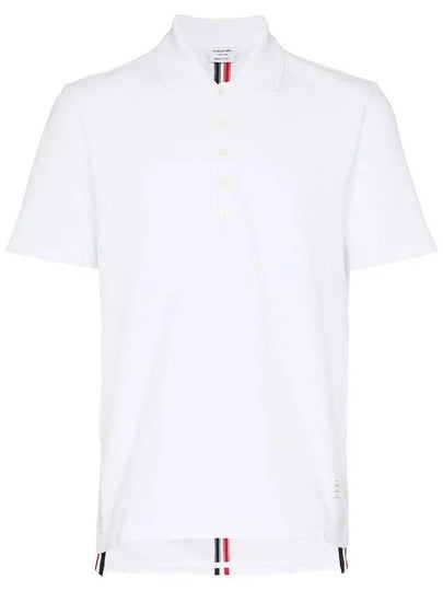 Men's Cotton Pique Center Bag Striped Short Sleeve Polo Shirt White - THOM BROWNE - BALAAN 2