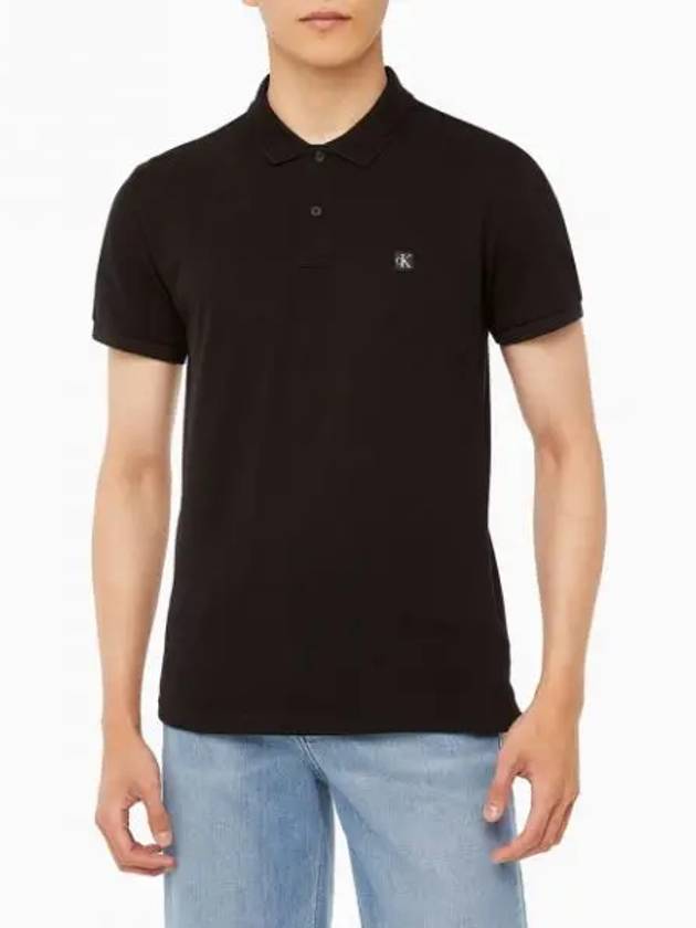 JEANS Men s Black Slim Fit CK Badge Logo Polo Short Sleeve T Shirt J324246 BEH - CALVIN KLEIN - BALAAN 2