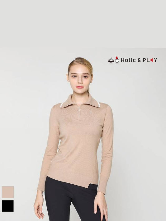 Women s performance unbalanced hem wide collar zip up sweater HD3WSW001 - HOLIC&PLAY - BALAAN 1