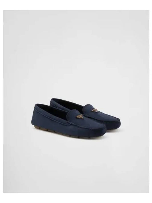 Triangle Logo Suede Driving Loafers Navy - PRADA - BALAAN 2