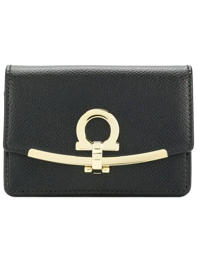 Gancini Calfskin Card Wallet Black - SALVATORE FERRAGAMO - BALAAN 3