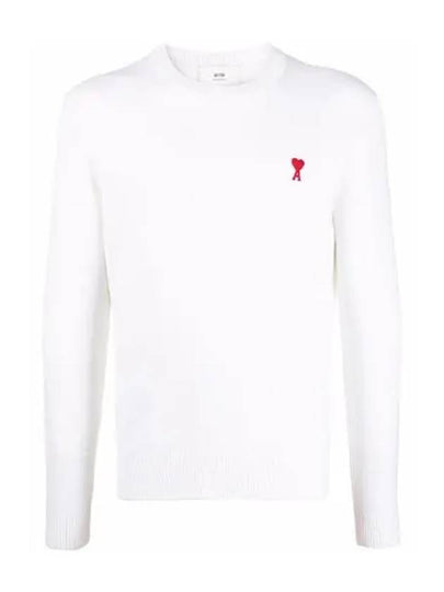 Men's Mini Heart Logo Merino Wool Knit Top White - AMI - BALAAN 2