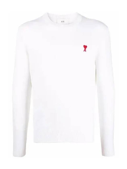 Men's Mini Heart Logo Merino Wool Knit Top White - AMI - BALAAN.