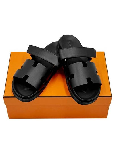 Hermes Chypre H Logo Calfskin Sandals Black - HERMES - BALAAN 2