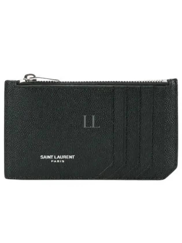 Leather Zipper Classic Fragment Card Wallet Black - SAINT LAURENT - BALAAN 2