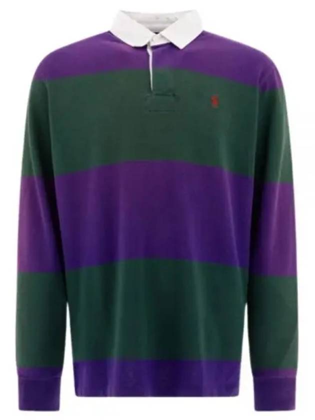 Stripe Classic Fit Long Sleeve PK Shirt Green Purple - POLO RALPH LAUREN - BALAAN 2