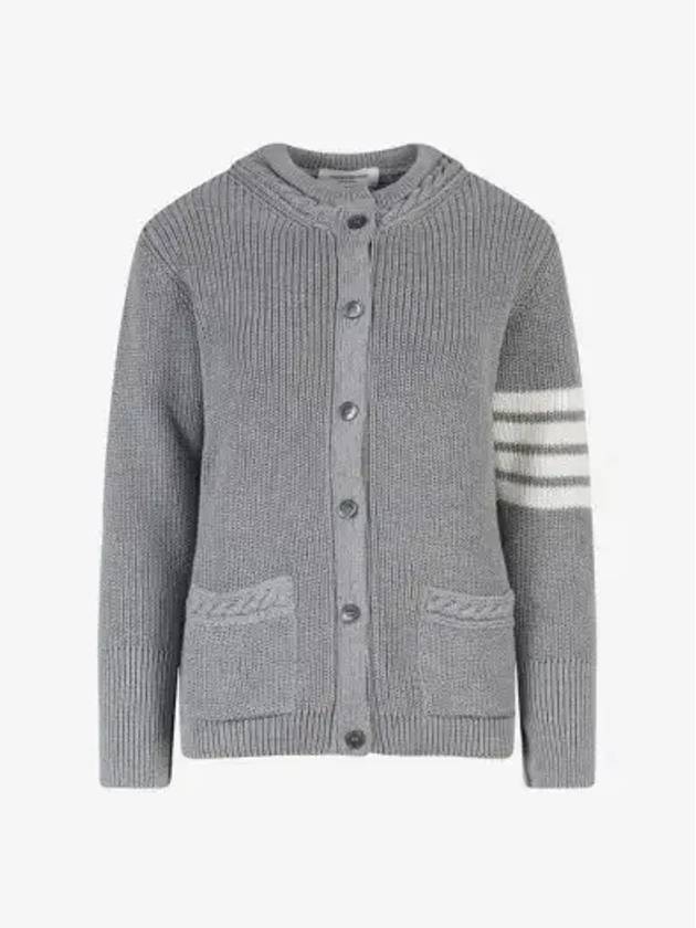 Cotton Jersey Flower 4 Bar V Neck Cardigan Grey - THOM BROWNE - BALAAN 3