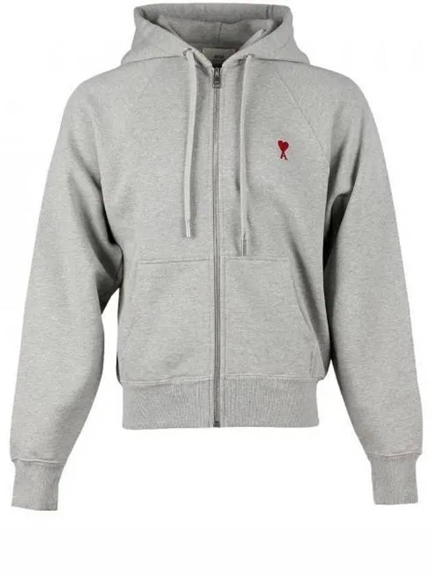 Ami De Coeur Embroid Logo Hoodie Zip-up Grey - AMI - BALAAN 2