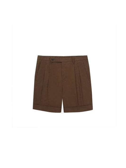 Two-Tuck Bermuda Chino Shorts Brown - SOLEW - BALAAN 1