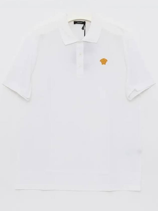 Embroidered Logo Polo Shirt White - VERSACE - BALAAN 3