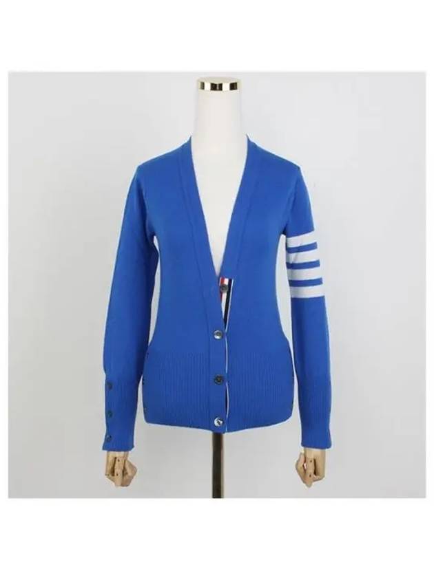 4-Bar V-Neck Cashmere Cardigan Blue - THOM BROWNE - BALAAN 2