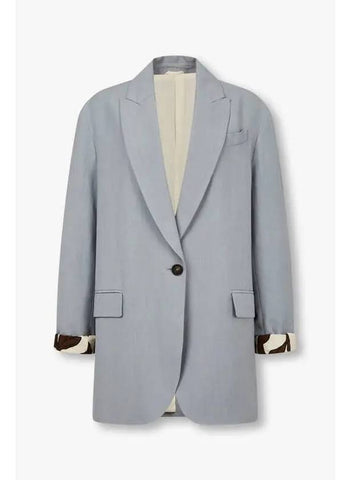 Women s Linen Blend Single Jacket Light Blue - BRUNELLO CUCINELLI - BALAAN 1