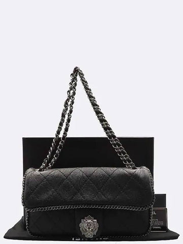 Black Leather Leo Ryan CC Metallic Flap Bag Chain Shoulder - CHANEL - BALAAN 1