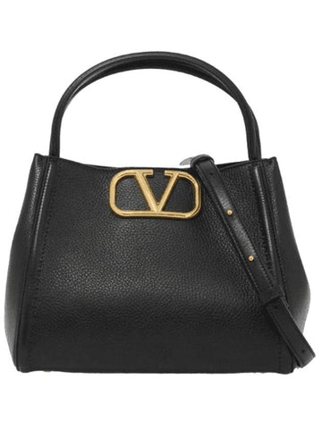 All Time Medium Grainy Calfskin Tote Bag Black - VALENTINO - BALAAN 1